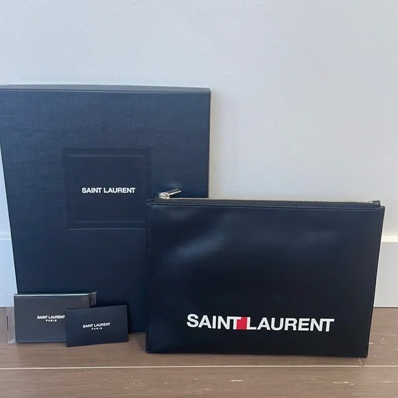 ** RARE** YSL Saint Laurent Pad Rider Sport in black leather clutch - Picture 2 of 8